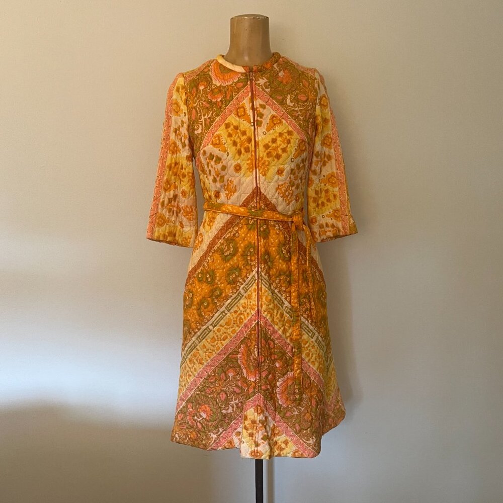 Women's Floral Patchwork Cotton Robe — Yellow & Pink
